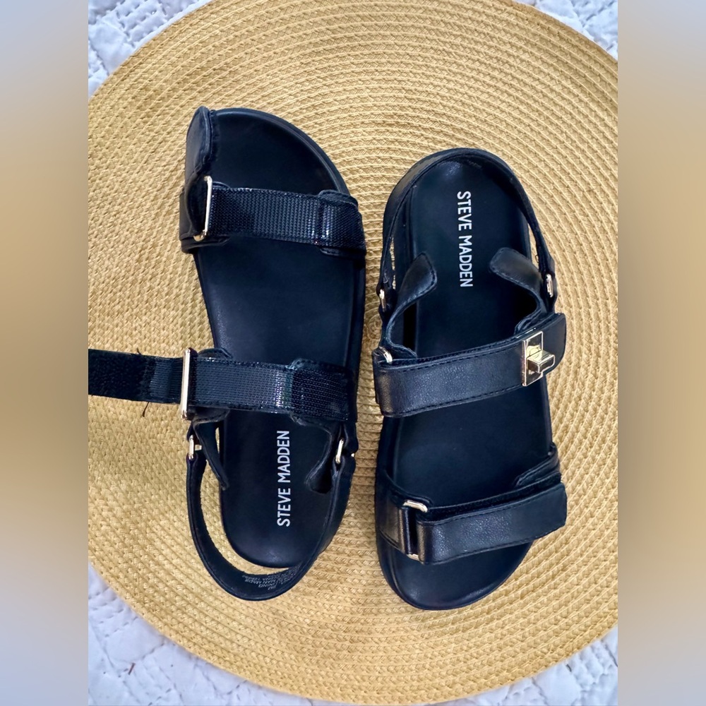 Steve Madden Kids Mona Sandals, Black, Velcro Straps, Little Girl Size 2 - Picture 3 of 7
